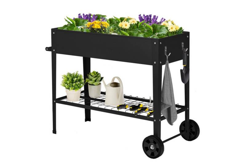 COSTWAY Hochbeet, erhöhter Gartenbeet mit Ablage, Griff, 2 Rollen, 95x40x80cm von COSTWAY