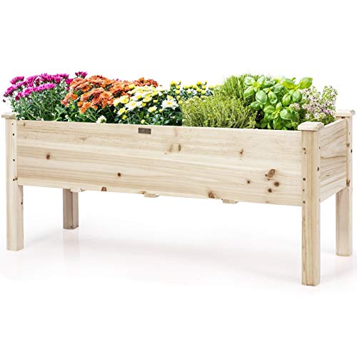 COSTWAY Hochbeet aus Holz, Pflanzbeet für Kinder, 120x43,5x51cm, Pflanztrog belastbar bis 100 kg, Blumenkübel mit Ablauflöchern, Kräuterbeet rechteckig, Anzuchtbeet Garten Terrasse Balkon von COSTWAY