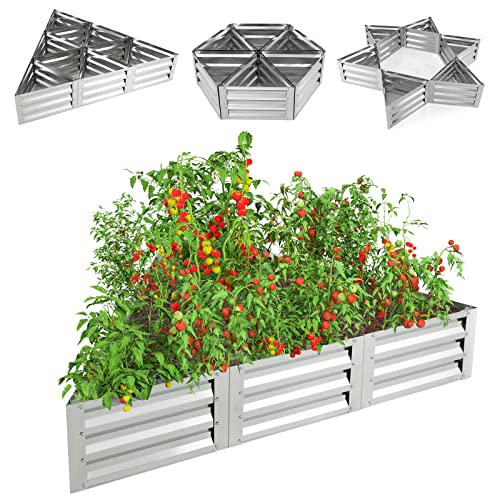 COSTWAY Hochbeet aus verzinktem Metall, 6-teilig, Dreieckiges Pflanzkasten für Garten, Frühbeet mit 1 Paar Handschuhe, für Gemüse Blumen Kräuter, Blumenbeet & Pflanzentrog, Silber, 150x150x30 cm von COSTWAY