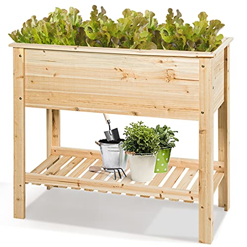 COSTWAY Hochbeet mit Ablage, Pflanzkübel Holz Pflanzkasten Blumenbeet Kräuterbeet Pflanztrog, Pflanzbeet groß Anzuchtbeet im Garten Balkon (92 x 41 x 81 cm) von COSTWAY