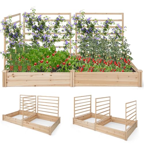 COSTWAY Hochbeet mit Rankgitter, Blumenkasten mit Spalier, Pflanzkasten aus Tannenholz, Gartenspalier mit Rankkasten, Blumenkübel für Kletterpflanze Balkon Garten Terrasse, Natur (222x114x110 cm) von COSTWAY