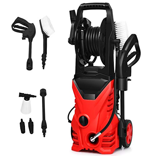 COSTWAY Hochdruckreiniger 140 bar / 5 L/Min / 1500W / Wassertemperatur 0-40℃/ inkl. Reinigungsmittel/Ideal für die Reinigung von Garten, Auto (Rot) von COSTWAY