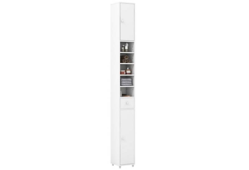 COSTWAY Hochschrank Badschrank schmal, mit Schublade, Türen & 9 Fächern, 180cm weiß von COSTWAY