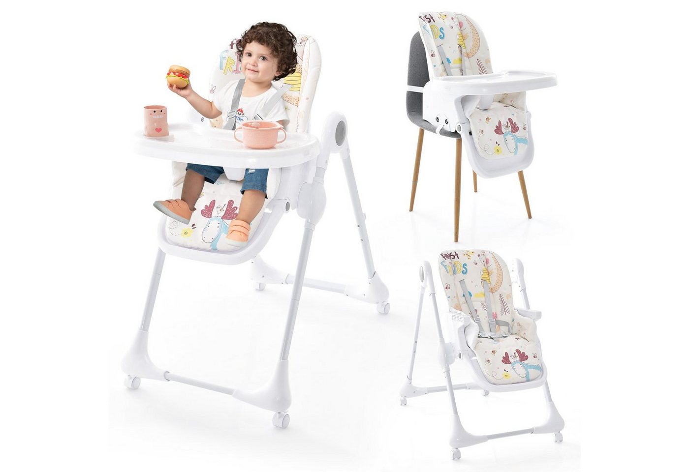 COSTWAY Hochstuhl, 3in1 klappbarer Babyhochstuhl, 7-stufiger Höhen, verstellbar von COSTWAY