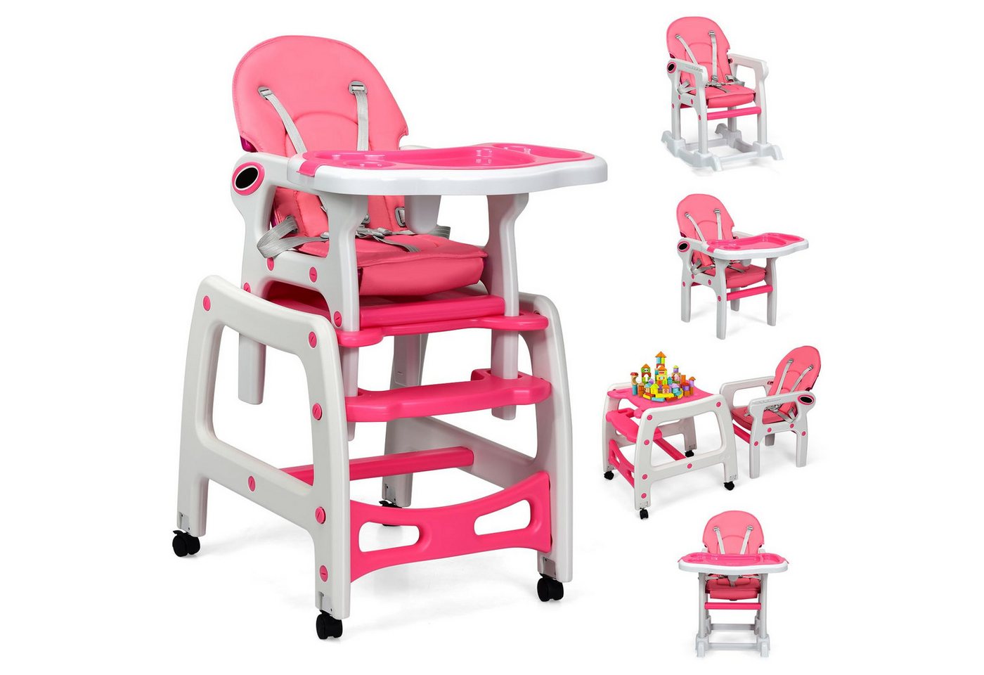 COSTWAY Hochstuhl 3 in 1 Babystuhl, wandelbar, einstellbarer Winkel, abnehmbar von COSTWAY