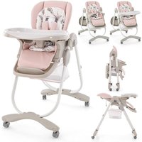 COSTWAY Hochstuhl Baby klappbar, Babystuhl mit Liegefunktion, Rädern & Doppeltablett, Aufbewahrungstasche, Kinderhochstuhl mit verstellbarer Höhe, von COSTWAY