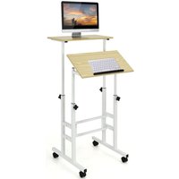 COSTWAY Hoehenverstellbarer Sitz-Steh Schreibtisch auf Rollen, Mobiler Stehschreibtisch mit 2-stufiger Computerarbeitsplatz, Laptoptisch Stehpult von COSTWAY