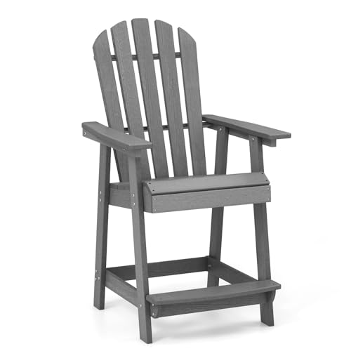 COSTWAY Hoher Adirondack Stuhl mit Fußstütze, wetterfester Barhocker aus HDPE, Balkonstuhl mit Armlehne, Outdoor Adirondack Chair für Garten, Terrasse (Grau) von COSTWAY
