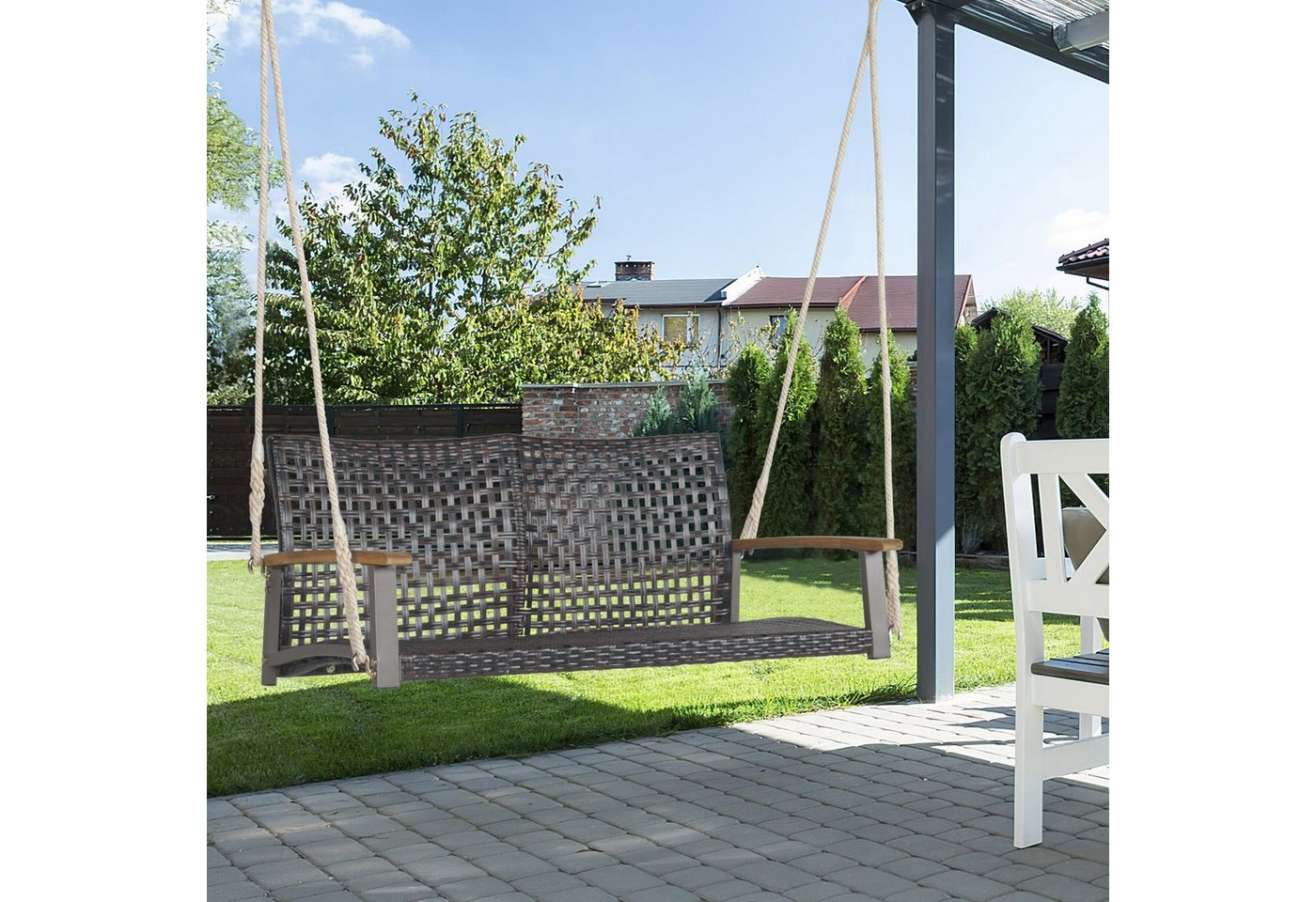 COSTWAY Hollywoodschaukel, 2-Sitzer, Gartenbank hängend, Rattan, 360 kg 120cm von COSTWAY