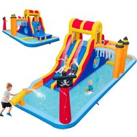 COSTWAY Hüpfburg mit Zwei Rutschen, Kletterwand, Kriechhöhle, Wasserkanone & Planschbecken, Bouncy Castle, Wasserpark für Kinder, 693 x 295 x 263 cm von COSTWAY