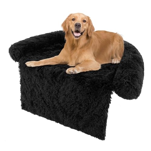 COSTWAY Hundebett flauschig, Sofaschutz Hund, Hundedecke für Sofa, Hundekissen waschbar, Plüschbett für kleine & mittelgroße & große Hunde Katzen, Hundematte aus Plüsch, 120 x 115 x 18 cm, Schwarz von COSTWAY