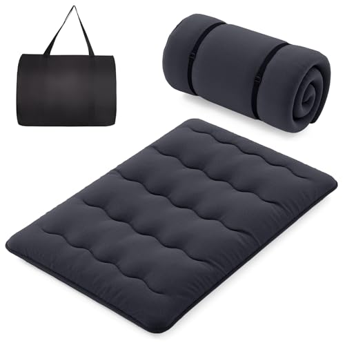 COSTWAY Japanische Futon Matratze, Tatami-Matte, Bodenmatratze, Klappmatratze mit waschbarem Bezug, Faltbare Schlafmatte mit Tragetasche, Beige, 90 x 200 cm (140 x 200 cm,Schwarz) von COSTWAY