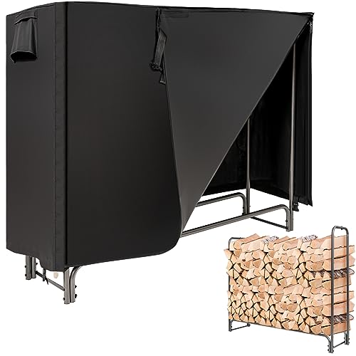 COSTWAY Kaminholzregal Aussen Metall, 153 x 35,5 x 122,5 cm, Brennholzregal mit wasserdichter Abdeckung, Kaminholzständer, Feuerholzregal für Außen von COSTWAY