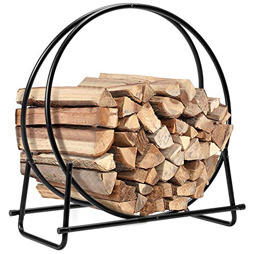 COSTWAY Kaminholzregal Metall, Brennholzregal belastbar bis 50kg, Feuerholzregal Holzscheitregal, Holzstapelhalter mit Sockel & Griffen, Kaminholzständer für Innen- und Außenbereich (76,5x36x81,5cm) von COSTWAY