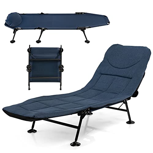 COSTWAY Karpfenliege mit Abnehmbarer Matratze und 6-Fach Verstellbarer Rückenlehne, klappbarer Feldbett bis 200 kg belastbar, Campingliege, Angelliege, Campingbett, 194 x 66 x 29 cm (Marineblau) von COSTWAY