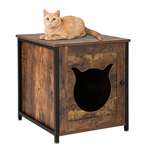 COSTWAY Katzenschrank Katzenklo Schrank, Katzentoilette mit Tür & Eingang, Katzenhaus Beistelltisch Holz, Katzenhöhle für kleine und mittlere Katzen, vintagebraun, 50 x 53 x 55 cm (1 Pack) von COSTWAY