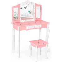 COSTWAY Kinder Schminktisch mit Hocker, Prinzessin Frisiertisch mit Schublade & 3-Fach klappbarer Spiegel, Frisierkommode rosa, Schminkkommode für COSTWAY Kinder Schminktisch mit Hocker, Prinzessin Frisiertisch mit Schublade & 3-Fach klappbarer Spiegel, Frisierkommode rosa, Schminkkommode für von COSTWAY
