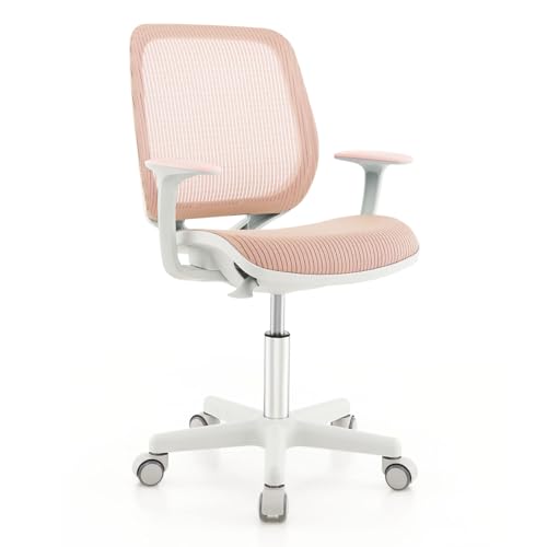 COSTWAY Kinder Schreibtischstuhl 360° drehbar, Sitzhöhe 43-55cm höhenverstellbar, Jugendstuhl ergonomisch mit Rollen, Drehstuhl Bürostuhl mit Rückenlehnen & Armlehnen für Kinder ab 6 Jahren (Rosa) von COSTWAY