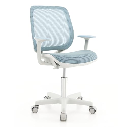 COSTWAY Kinder Schreibtischstuhl 360° drehbar, Sitzhöhe 43-55cm höhenverstellbar, Jugendstuhl ergonomisch mit Rollen, Drehstuhl Bürostuhl mit Rückenlehnen & Armlehnen für Kinder ab 6 Jahren (Blau) von COSTWAY
