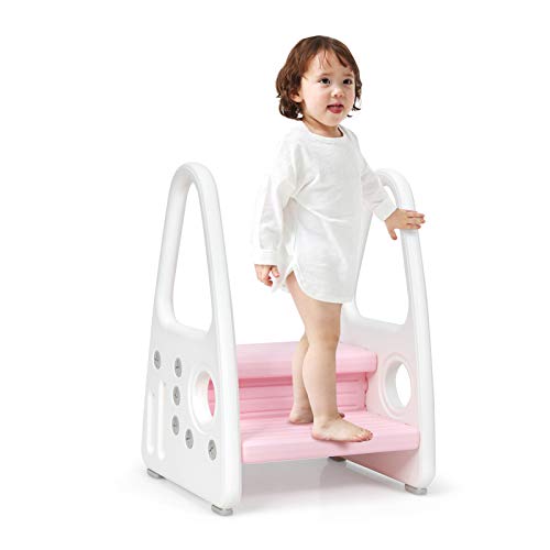 COSTWAY Kinder Tritthocker, 2 stufiger Trittschemel, Kinderschemel aus Kunststoff, Trittleiter perfekt für Kinderzimmer, Küche und Badezimmer (Rosa) von COSTWAY