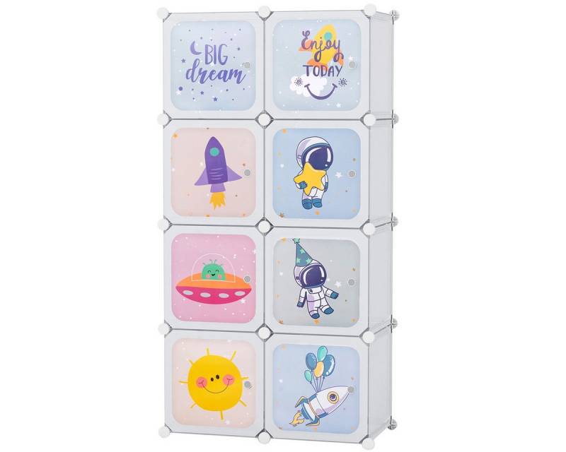 COSTWAY Kinderkleiderschrank Kunststoff mit 8 Würfeln, erweiterbar mit Kleiderstange von COSTWAY