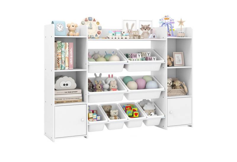 COSTWAY Kinderregal, 4-stöckiges Spielzeugregal mit 8 Boxen, Holz, weiß von COSTWAY