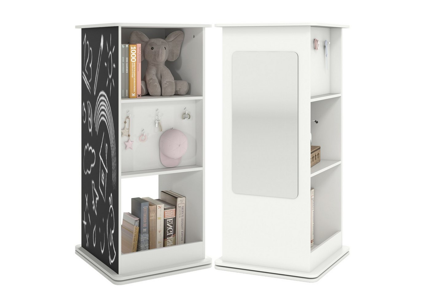 COSTWAY Kinderregal, Holz, 360° drehbares Eck-Regal mit Tafel & Spiegel von COSTWAY