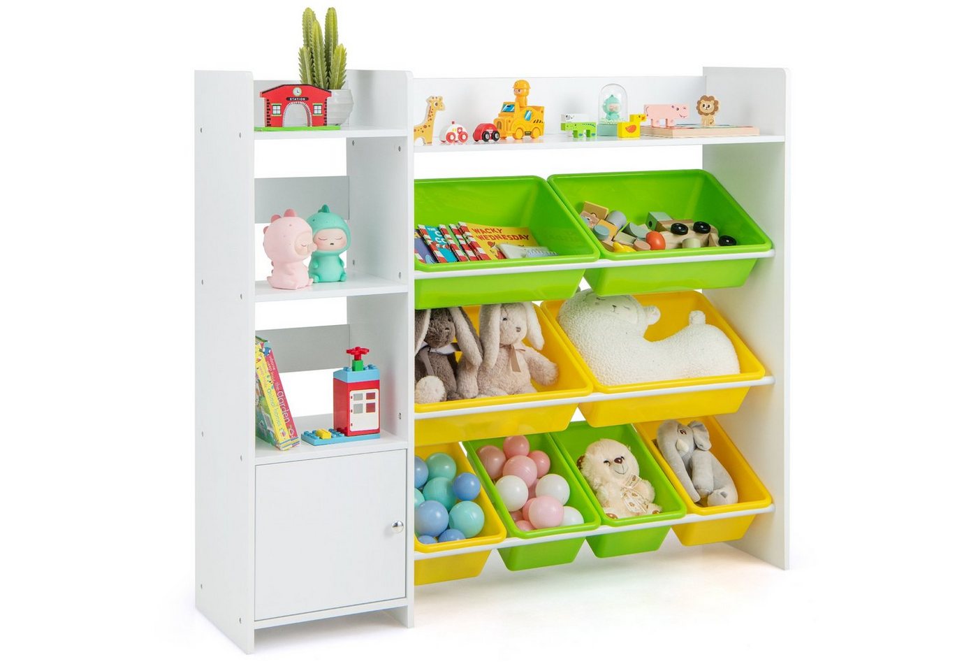 COSTWAY Kinderregal, Spielzeugregal Kinder, mit Boxen, Regalen & Schrank weiß von COSTWAY