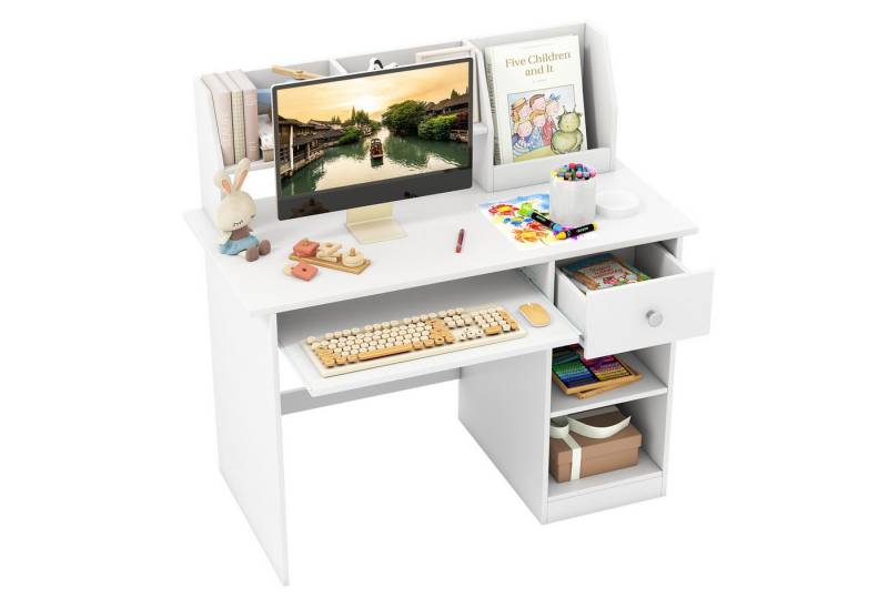 COSTWAY Kinderschreibtisch, mit Schublade, Bücherregal & Tastaturablage von COSTWAY