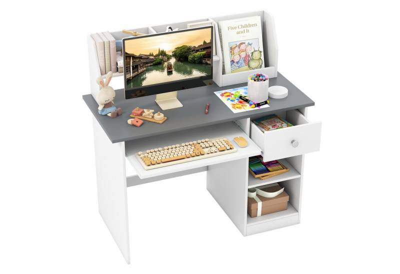 COSTWAY Kinderschreibtisch, mit Schublade, Bücherregal & Tastaturablage von COSTWAY