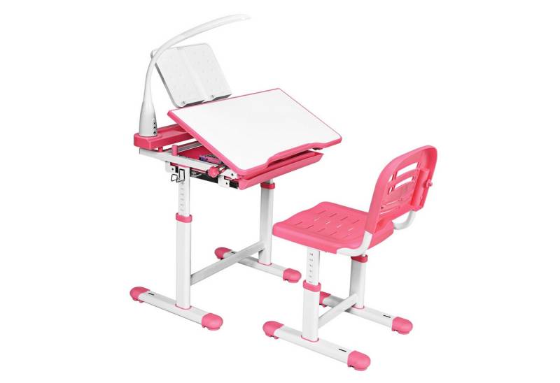 COSTWAY Kinderschreibtisch, mit Stuhl, Lampe & Schublade, höhenverstellbar von COSTWAY