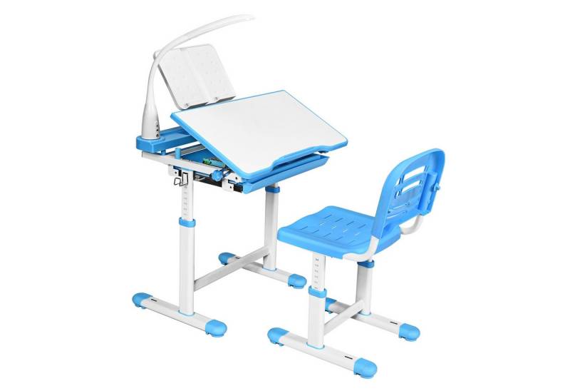 COSTWAY Kinderschreibtisch, mit Stuhl, Lampe & Schublade, höhenverstellbar von COSTWAY
