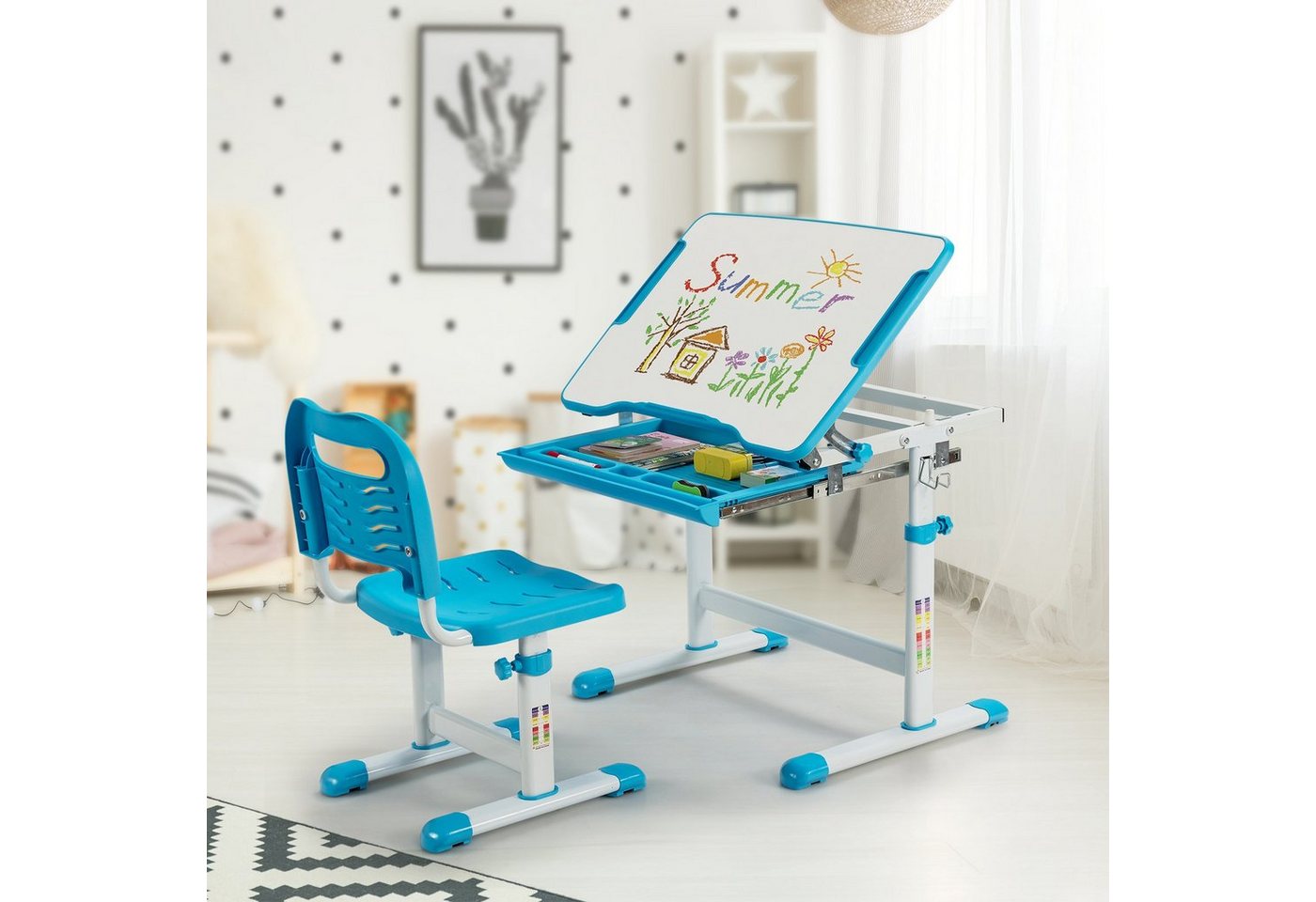 COSTWAY Kinderschreibtisch, mit Stuhl, neigbare Tischplatte, höhenverstellbar von COSTWAY