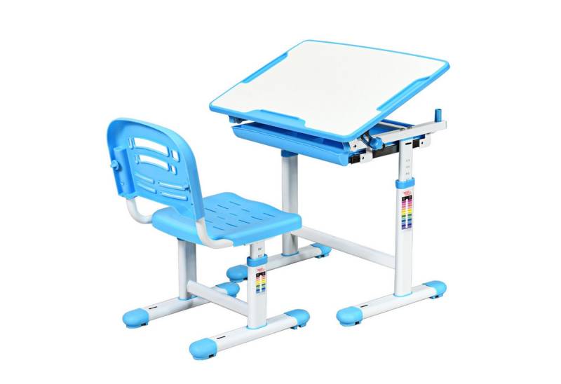 COSTWAY Kinderschreibtisch, mit Stuhl, höhenverstellbar, neigbar, blau von COSTWAY