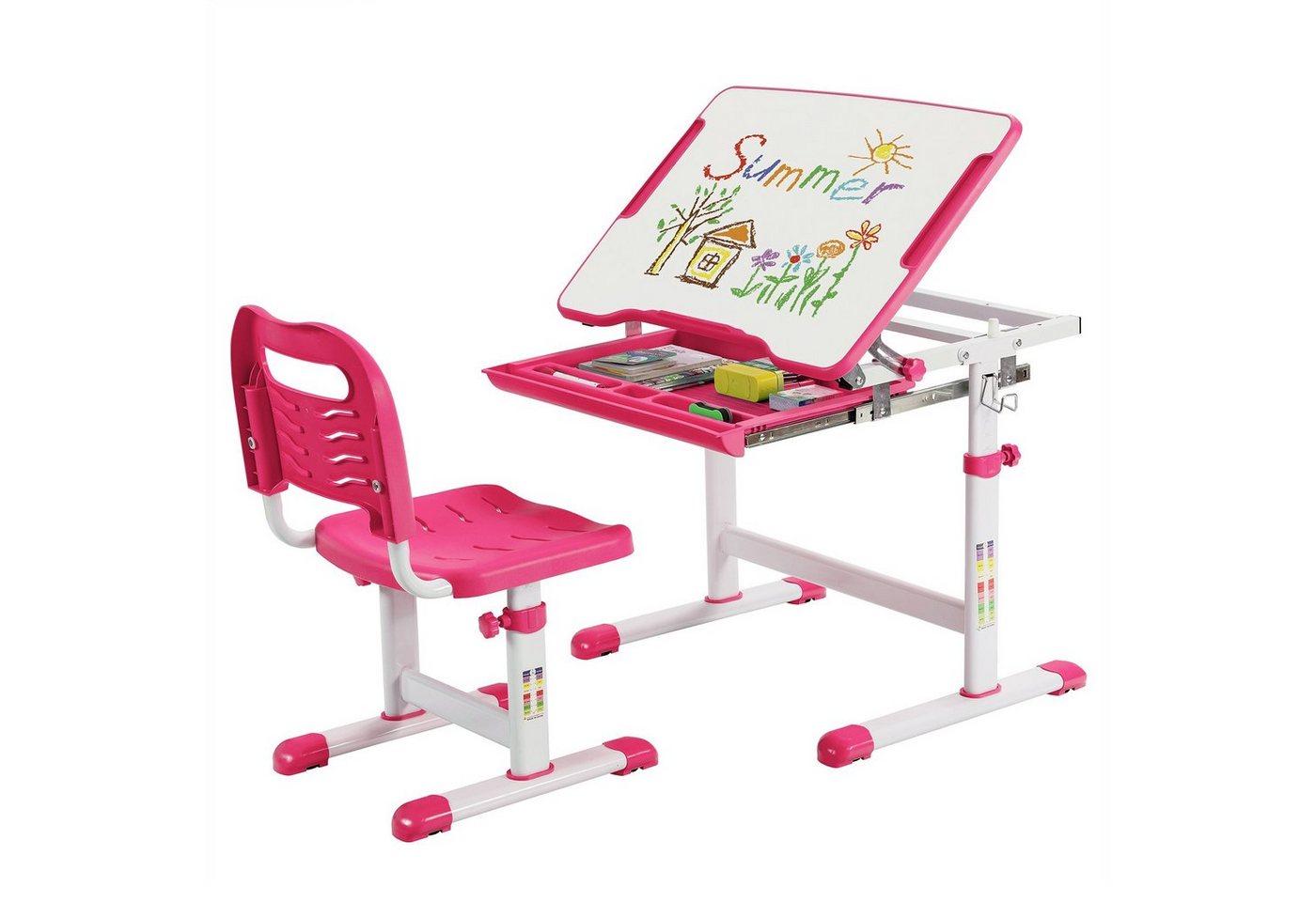 COSTWAY Kinderschreibtisch, mit Stuhl, neigbare Tischplatte, höhenverstellbar von COSTWAY