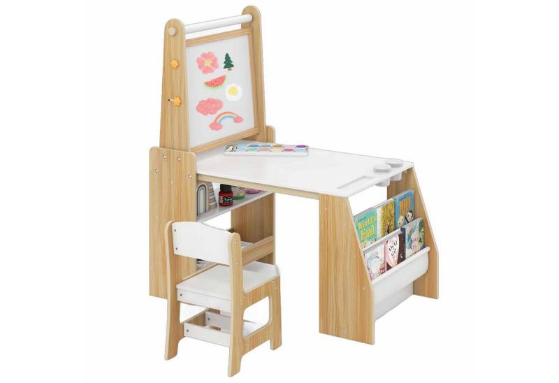 COSTWAY Kinderschreibtisch (2-St), Kindertisch Zeichentisch mit Stuhl-Set von COSTWAY