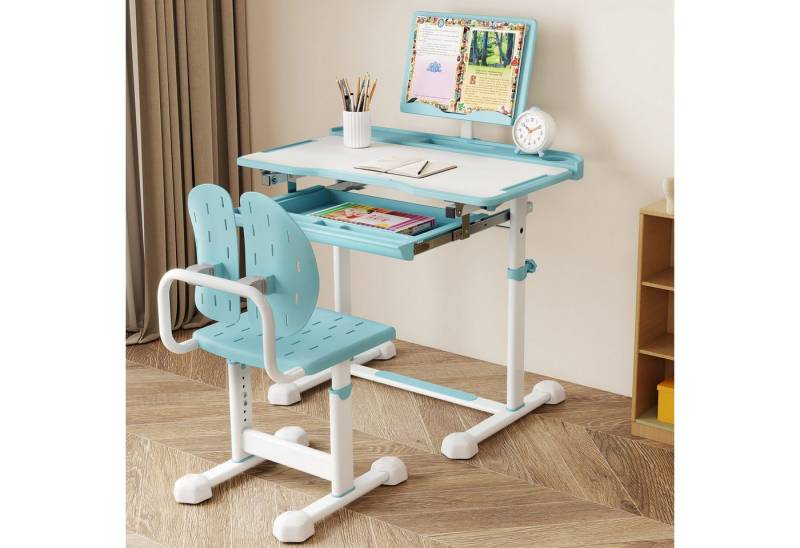 COSTWAY Kinderschreibtisch (2-St), mit Stuhl, kippbar & höhenverstellbar von COSTWAY
