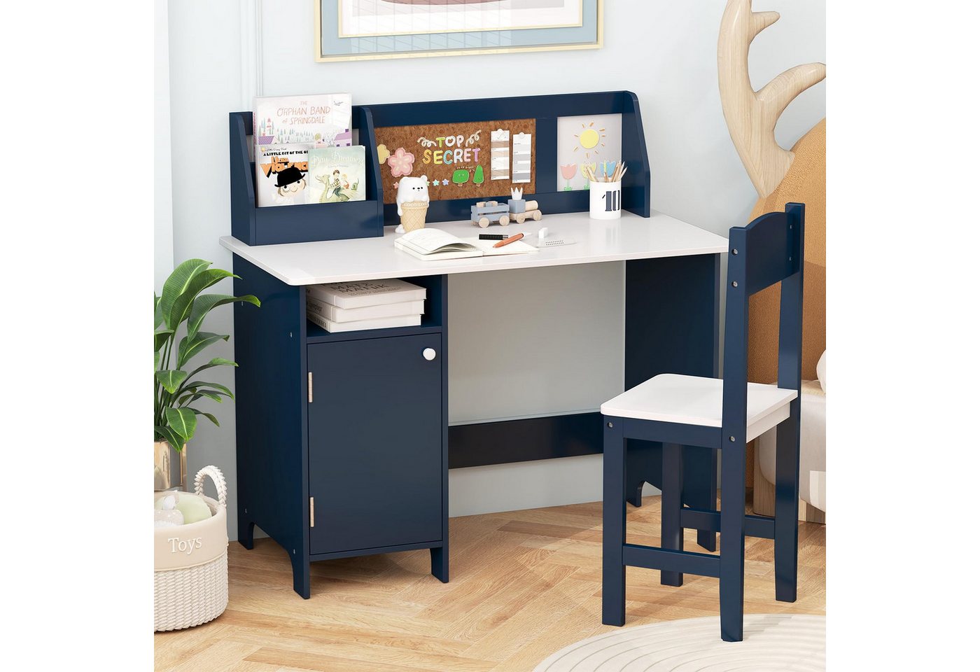 COSTWAY Kinderschreibtisch mit Stuhl Set, Holz, Sitzgruppe mit Bücherregal COSTWAY Kinderschreibtisch mit Stuhl Set, Holz, Sitzgruppe mit Bücherregal von COSTWAY