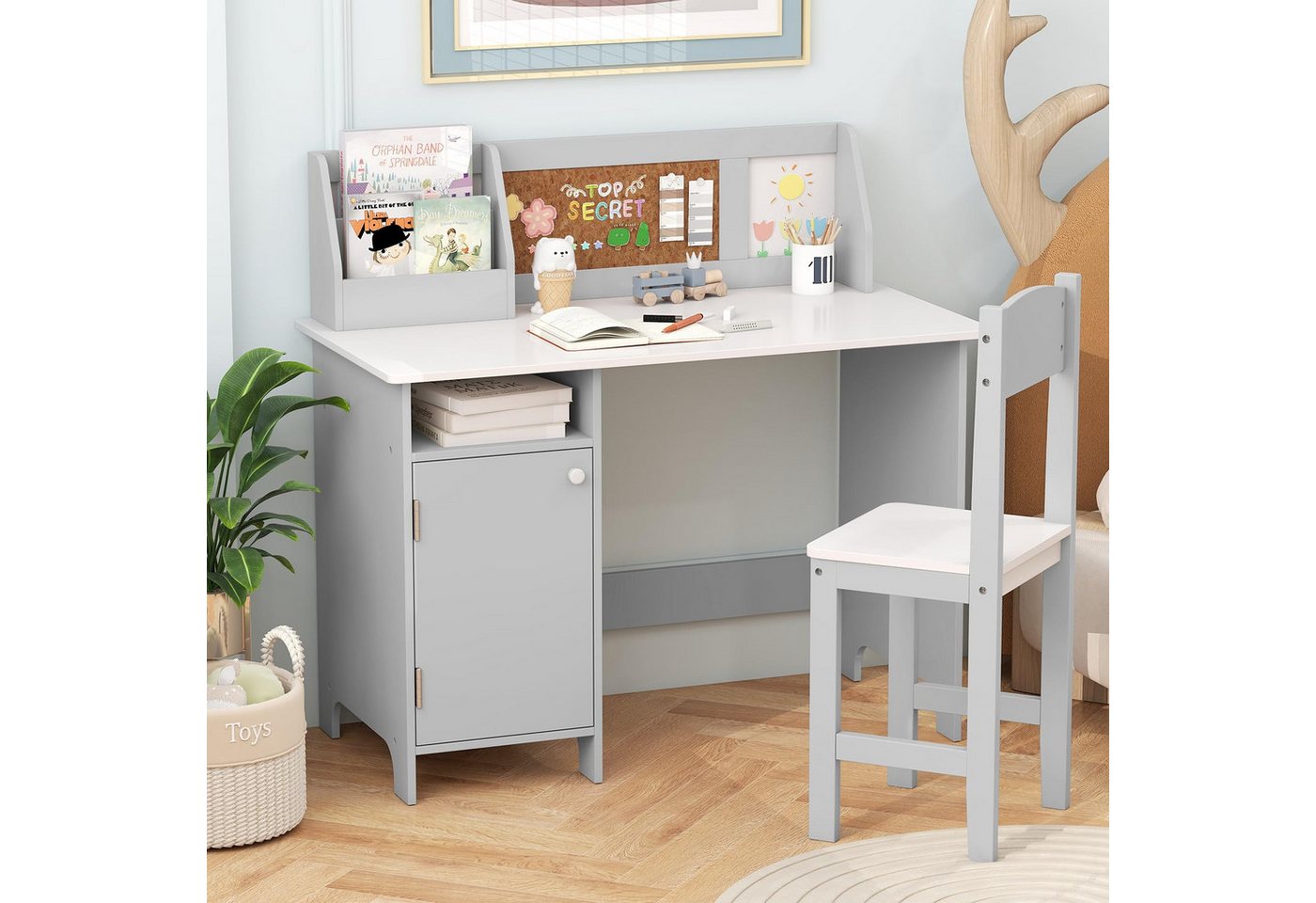 COSTWAY Kinderschreibtisch mit Stuhl Set, Holz, Sitzgruppe mit Bücherregal COSTWAY Kinderschreibtisch mit Stuhl Set, Holz, Sitzgruppe mit Bücherregal von COSTWAY