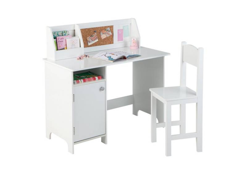 COSTWAY Kinderschreibtisch mit Stuhl Set, Holz, Sitzgruppe mit Bücherregal von COSTWAY