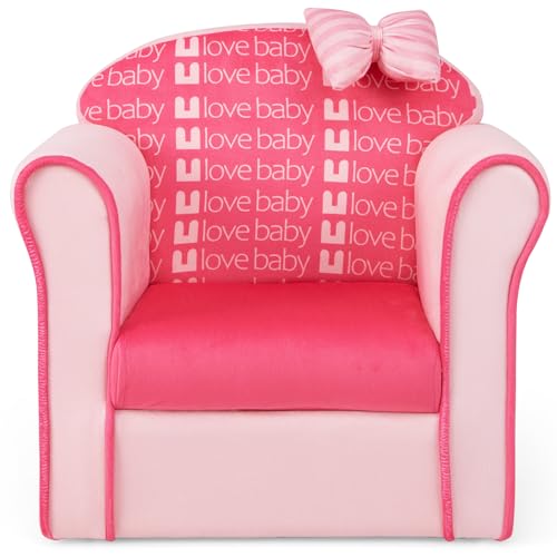 COSTWAY Kindersessel Kindersofa Kindercouch Babysessel für Mädchen und Jungen Kindermöbel Kinder Sessel Schaumstoff (Rosa Schleife) von COSTWAY