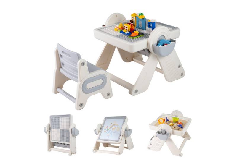 COSTWAY Kindersitzgruppe, (2-tlg), 6-in-1 Kindertisch Set mit Stuhl, klappbar von COSTWAY