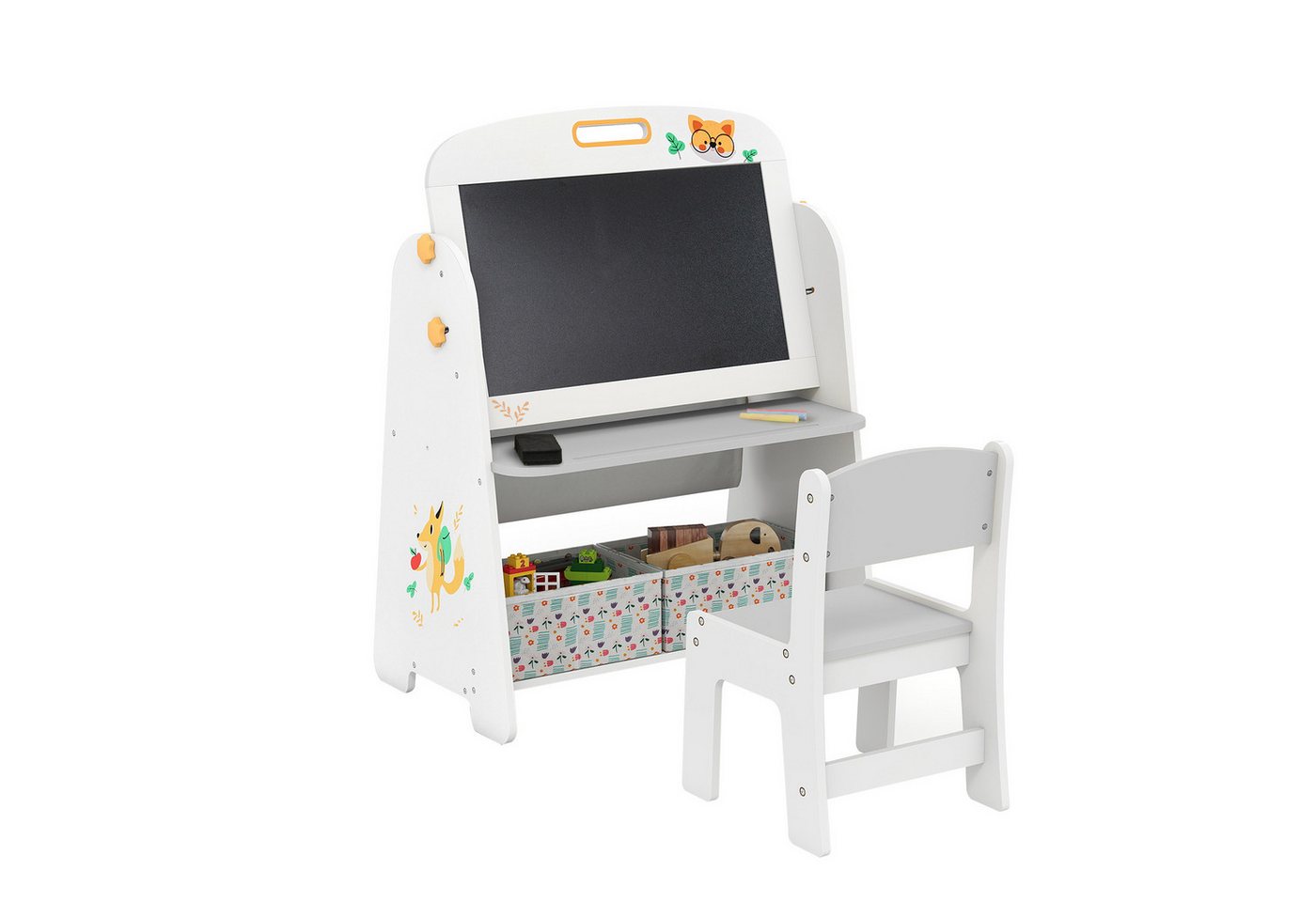 COSTWAY Kindersitzgruppe, (2-tlg), Kindertisch mit 2 Stühlen, 4-in-1 Kunststaffelei von COSTWAY