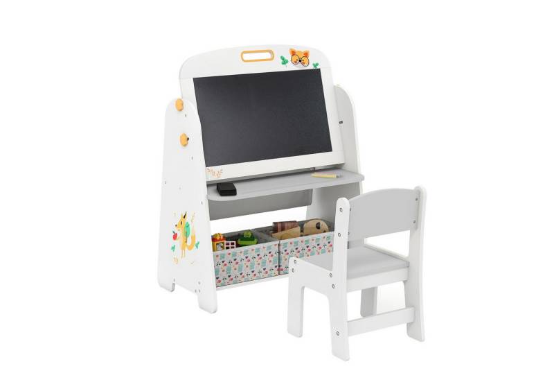 COSTWAY Kindersitzgruppe, (2-tlg), Kindertisch mit 2 Stühlen, 4-in-1 Kunststaffelei von COSTWAY