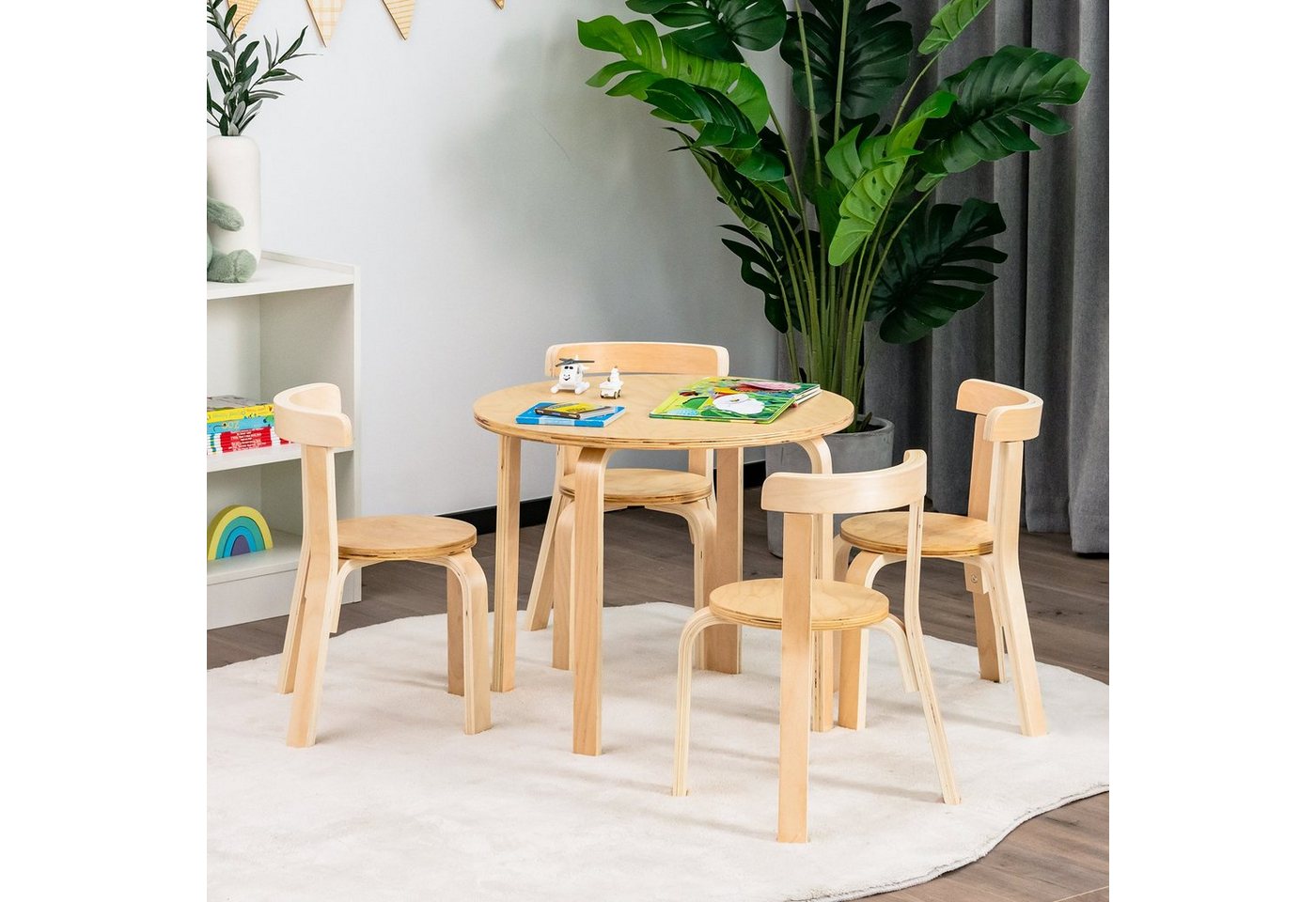 COSTWAY Kindersitzgruppe, (5-tlg), aus Holz, inkl. 1 Tisch & 4 Stühlen von COSTWAY