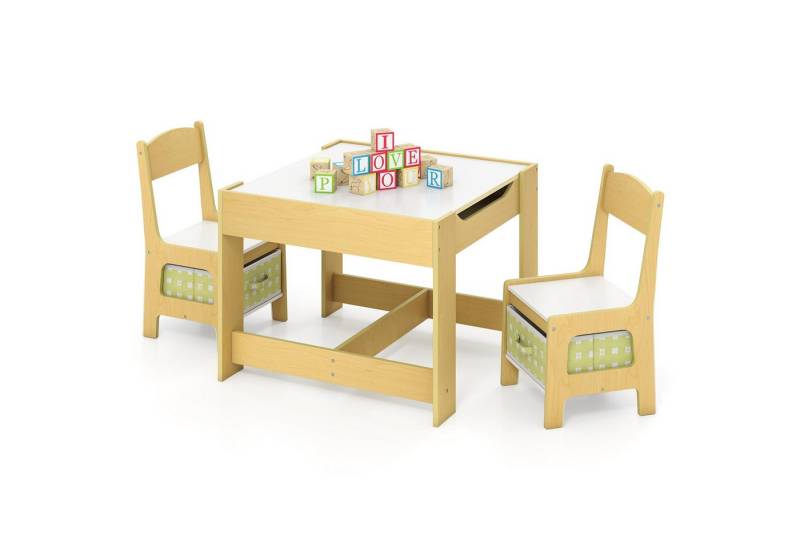 COSTWAY Kindersitzgruppe, 3tlg. Kindertisch mit 2 Stühlen, Stauraum & Tafel COSTWAY Kindersitzgruppe, 3tlg. Kindertisch mit 2 Stühlen, Stauraum & Tafel von COSTWAY