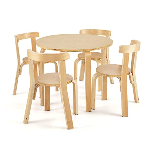 COSTWAY Kindersitzgruppe mit 4 Stühlen, 5-teiliges Kindertisch- & Stuhl-Set aus Pappel + Birken mit abgerundete Ecken & Kanten, Kindermöbel für Kinder ab 4 Jahren (Natur) von COSTWAY