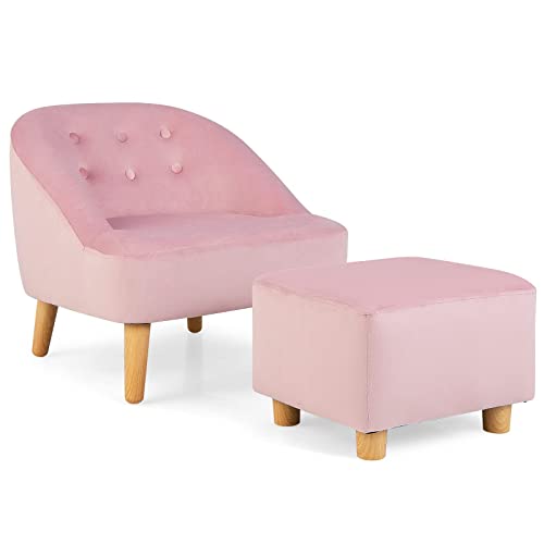 COSTWAY Kindersofa mit Hocker, Rosa, 51 x 51 x 49,5 cm von COSTWAY