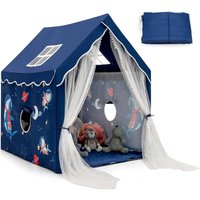 Kinderspielhaus Prinzessin Prinzess, Kinderzelt mit Vorhang, Fenster & Matte, Spielzelt für 2-4 Kinder Blau - Costway von COSTWAY