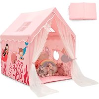 Kinderspielhaus Prinzessin Prinzess, Kinderzelt mit Vorhang, Fenster & Matte, Spielzelt für 2-4 Kinder Rosa - Costway von COSTWAY